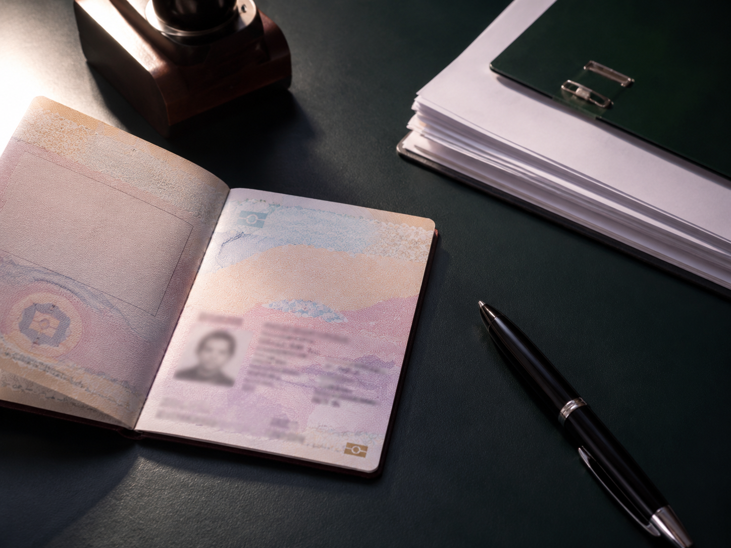 Putni dokumenti — putovnica i isprave na stolu